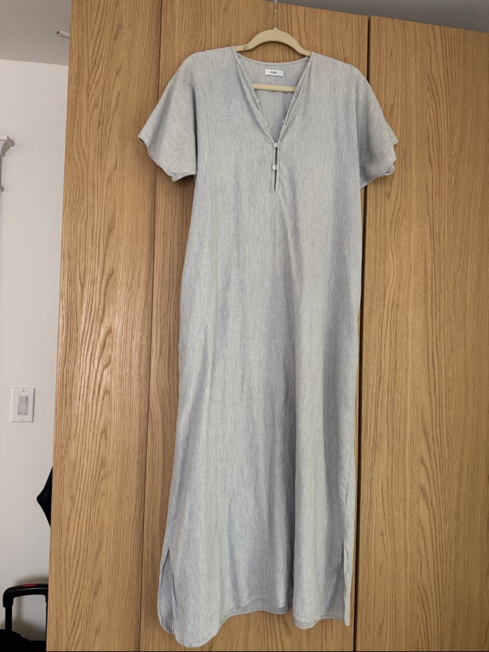 STORQ Light Blue Maxi Maternity Dress with Button V-Neck